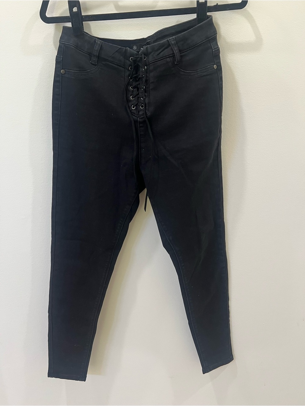 Stretch High-Waist Lace-Up Black Women’s Jeans